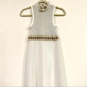 Vintage White Maxi Dress with Silver and Gold